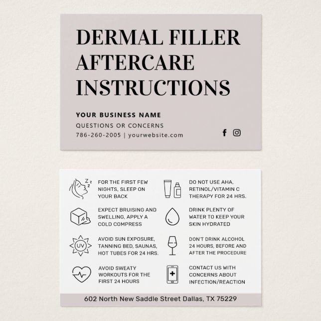 Any Colour Pink Dermal Filler Aftercare Advice Car (Front & Back)