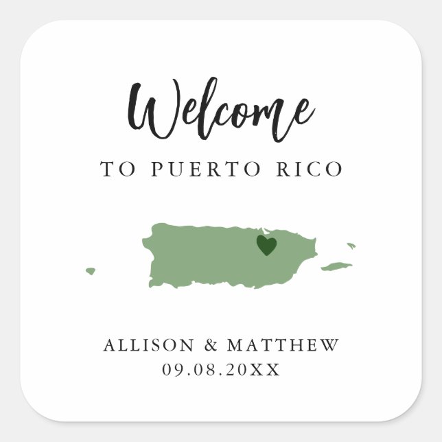 Any Colour Puerto Rico Wedding Welcome Bag Square Sticker (Front)