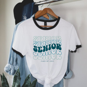 Any Colour   Retro Wavy Senior Graduation T-Shirt