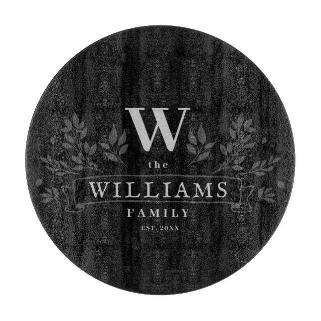 Any Colour | Rustic Family Name Monogram Cutting Board (Front)