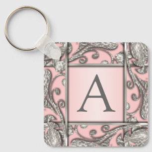 Any Colour Silver Lattice Monogram Key Ring