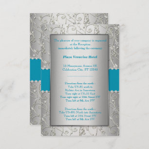 Any Colour Silver Shown with Turquoise Blue Weddin Invitation