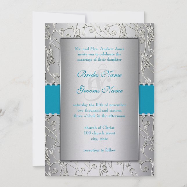 Any Colour Silver Swirl Wedding Invitation (Front)