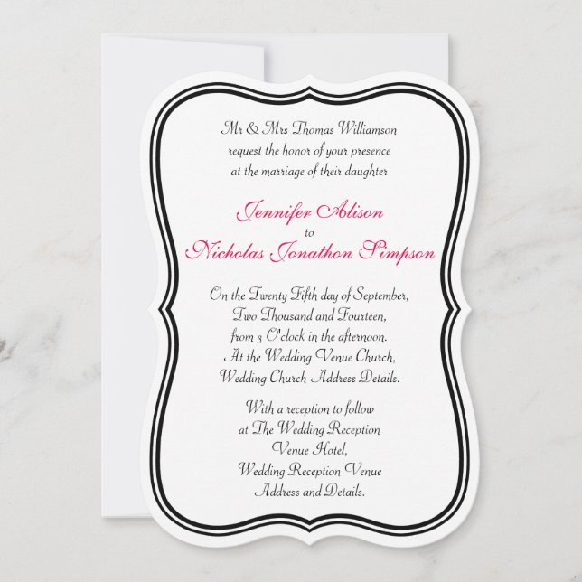 Any Colour Simple Double Border Shaped Wedding Invitation (Front)