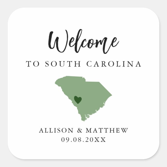 Any Colour South Carolina Wedding Welcome Bag Square Sticker (Front)