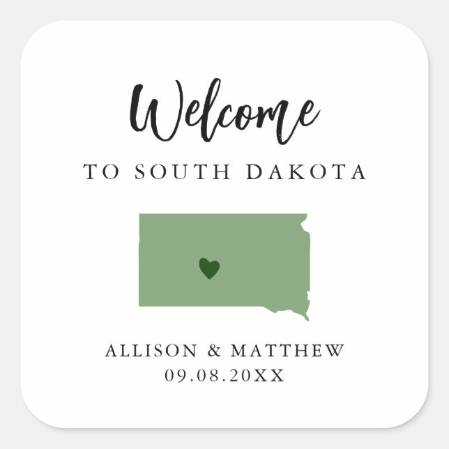 Any Colour South Dakota Wedding Welcome Bag Square Sticker (Front)