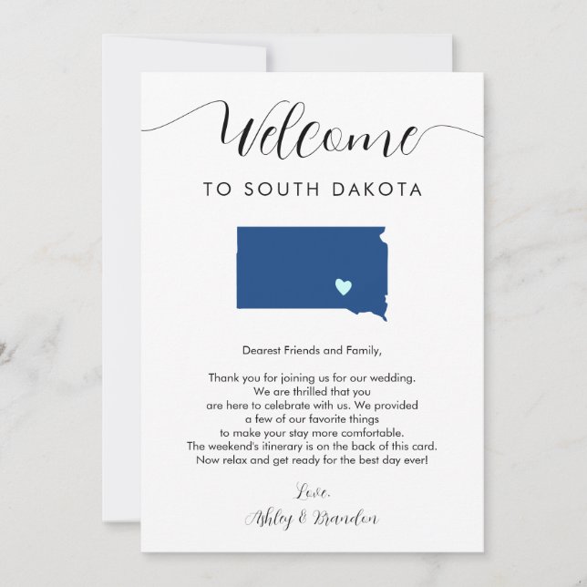 Any Colour South Dakota Wedding Welcome Itinerary (Front)