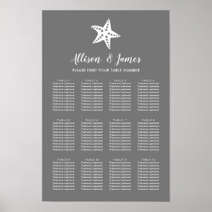 Any Colour Starfish Wedding Seating Chart Sign
