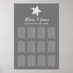 Any Colour Starfish Wedding Seating Chart Sign