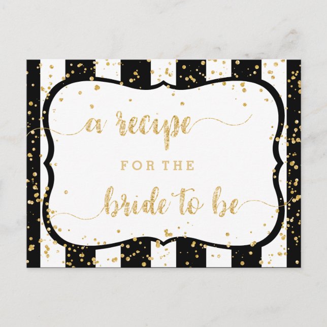 Any Colour Stripes & Gold Bridal Shower Recipe Car Postcard (Front)