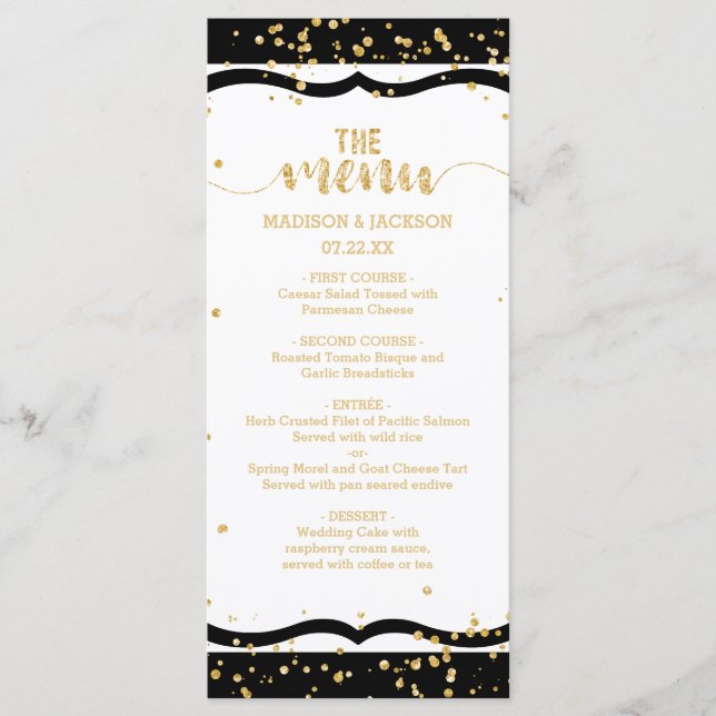 Any Colour Stripes & Gold Confetti Wedding Menu (Front)