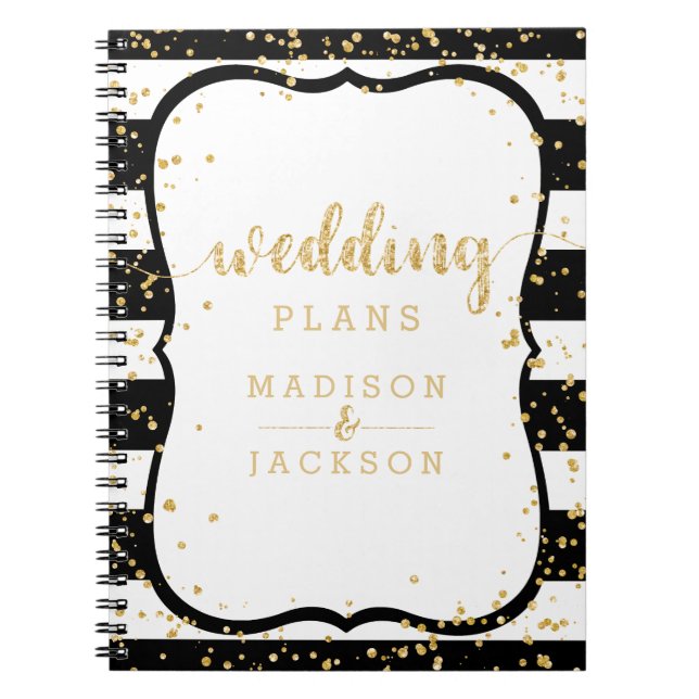 Any Colour Stripes & Gold Confetti Wedding Planner Notebook (Front)