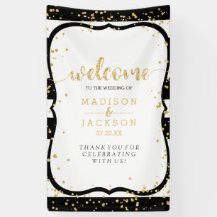 Any Colour Stripes & Gold Confetti Wedding Welcome Banner