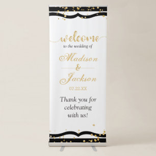 Any Colour Stripes & Gold Confetti Wedding Welcome Retractable Banner