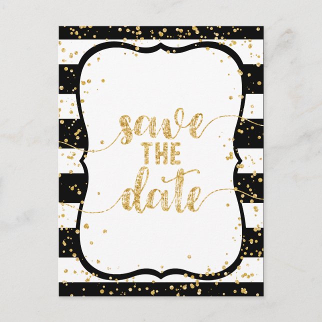 Any Colour Stripes & Gold Wedding Save the Date Announcement Postcard (Front)