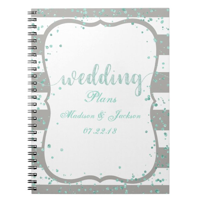 Any Colour Stripes & Mint Confetti Wedding Planner Notebook (Front)