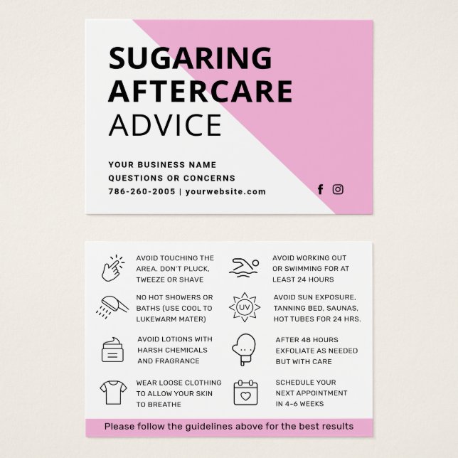 Any Colour Sugaring Hair Removal Aftercare Card  (Front & Back)