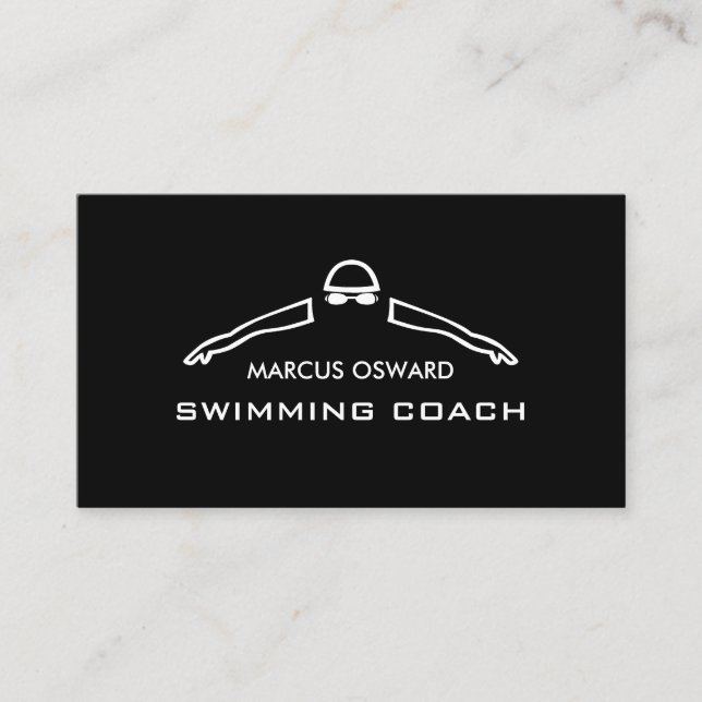 Any Colour Swimmer Icon, Swimming Coach & Lifeguar Business Card (Front)