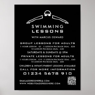 Any Colour Swimmer Icon, Swimming Lesson Advert Poster
