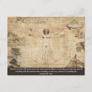 Any Colour/Text Vitruvian Man Leonardo da Vinci Ar Postcard
