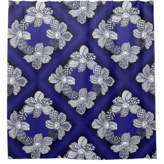 Any Colour Unique Flower Doodles Shower Curtain (Front)