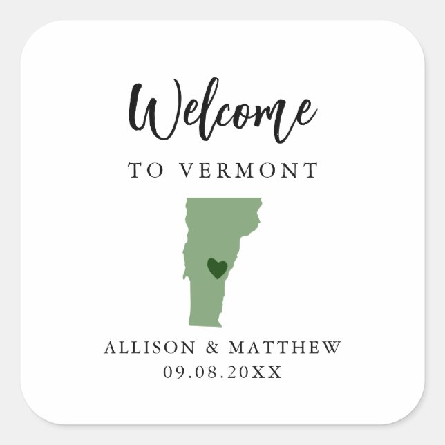 Any Colour Vermont Wedding Welcome Bag Square Sticker (Front)
