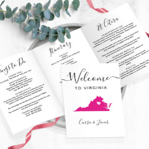 Any Colour Virginia Map Wedding Welcome Itinerary Tri-Fold Programme