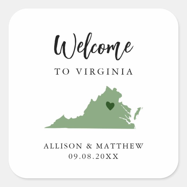 Any Colour Virginia Wedding Welcome Bag Square Sticker (Front)