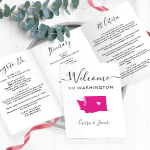 Any Colour Washington Map Wedding Welcome Itinerar Tri-Fold Programme