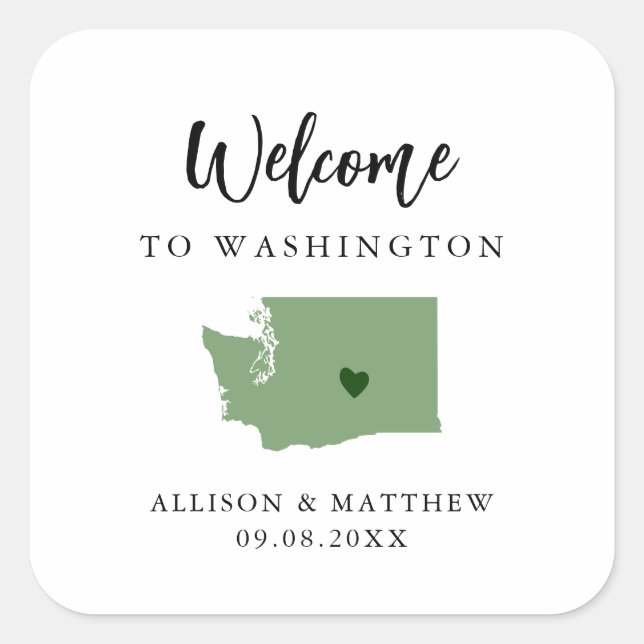 Any Colour Washington State Wedding Welcome Bag Square Sticker (Front)