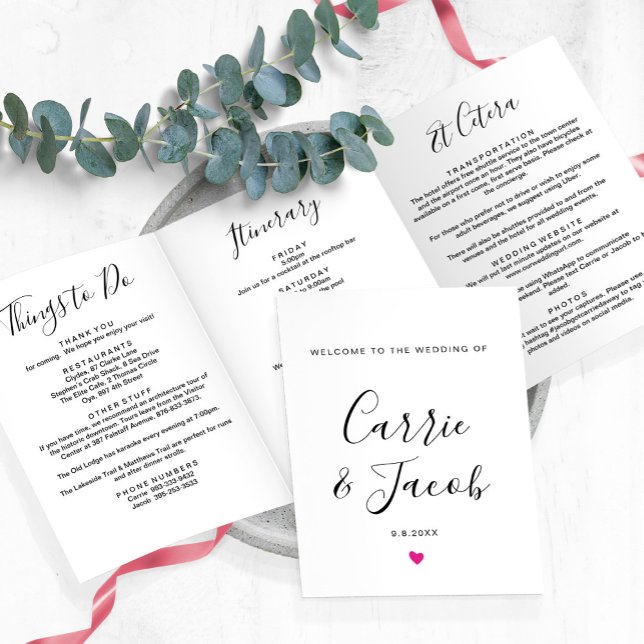 Any Colour Wedding Bag Welcome Itinerary Letter Tri-Fold Programme (Wedding Weekend Itinerary, Welcome Letter, and things to do suggestions)