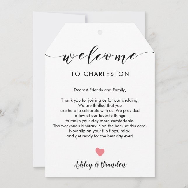 Any Colour Wedding Welcome Tag, Letter Itinerary (Front)