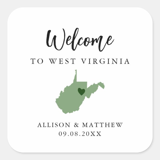 Any Colour West Virginia State Wedding Welcome Bag Square Sticker (Front)