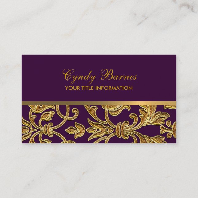 Any Colour with Gold Damask Business Card (Front)