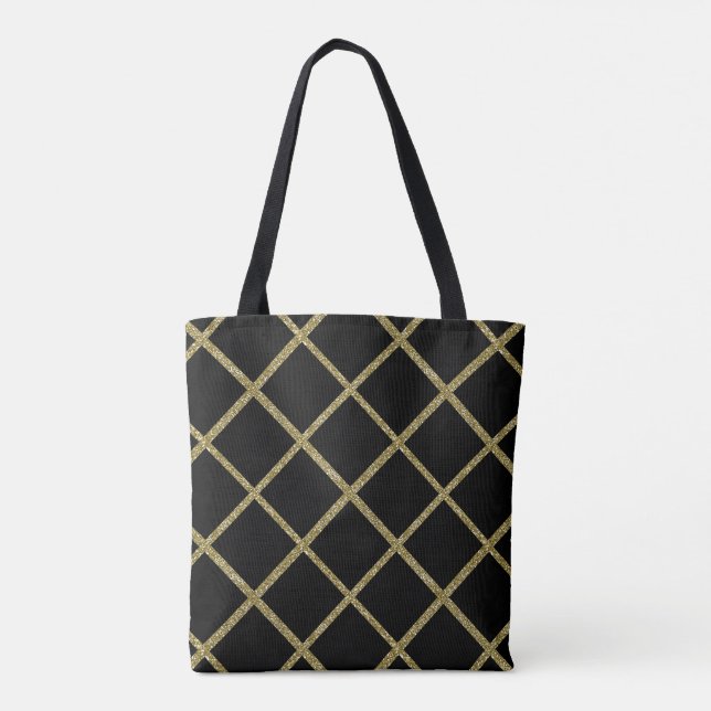 Any colour with Gold Glitter Grid Tote (Back)