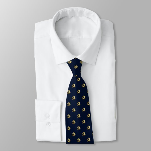 Any Colour with Gold Star of David Pattern Tie (Tied)