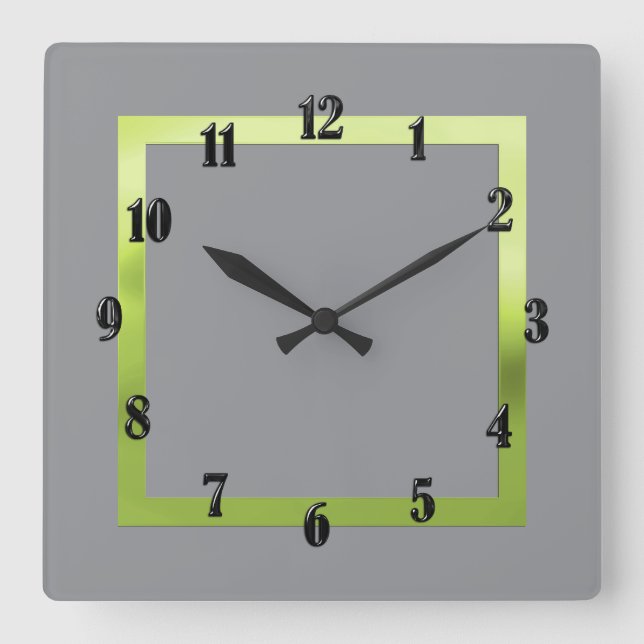 Any Colour with Green Border Square Wall Clock (Front)