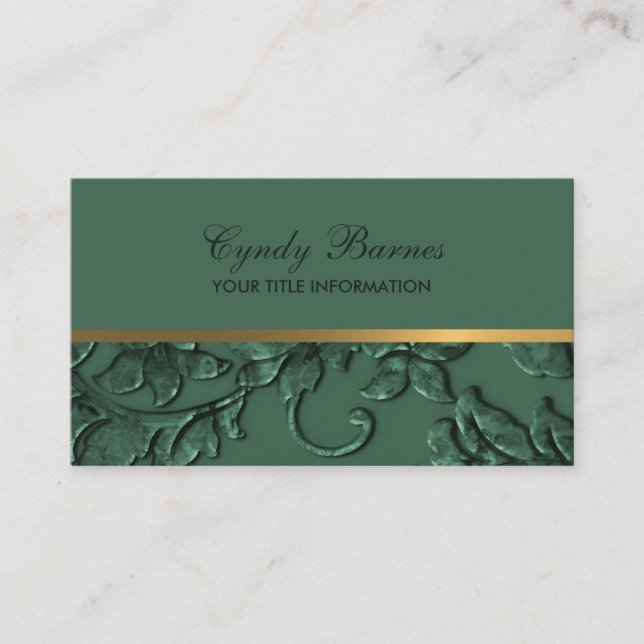 Any Colour with Green Damask Business Card (Front)