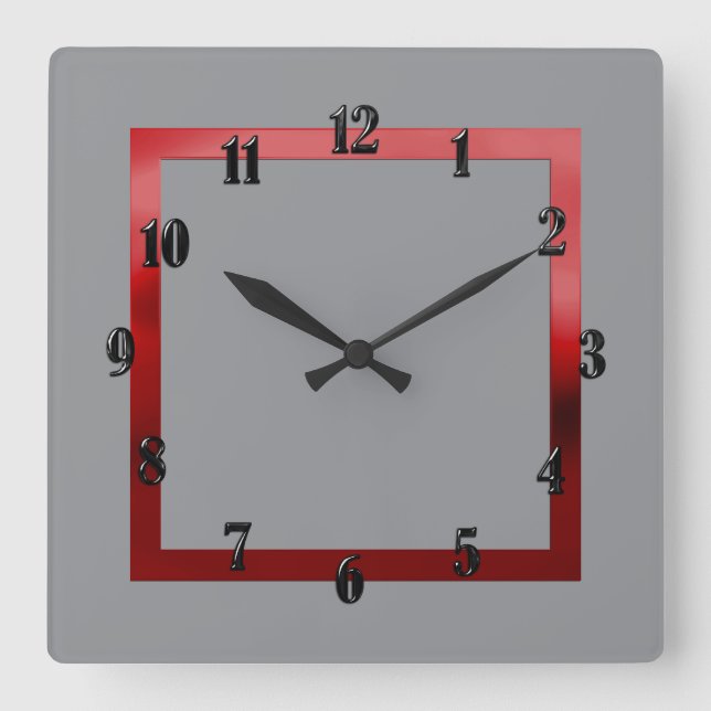Any Colour with Red Border Square Wall Clock (Front)
