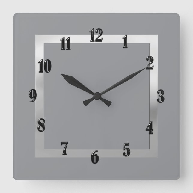 Any Colour with Silver Border Square Wall Clock (Front)