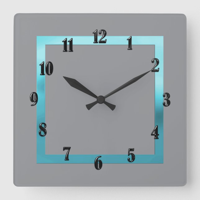 Any Colour with Turquoise Border Square Wall Clock (Front)