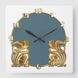 Any Colour with White Art Deco Gold Design Square Wall Clock