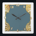 Any Colour with White Art Deco Gold Design Square Wall Clock<br><div class="desc">Any Colour with White Art Deco Gold Design
Designed by Umua. Printed and shipped by Zazzle or its partners.</div>