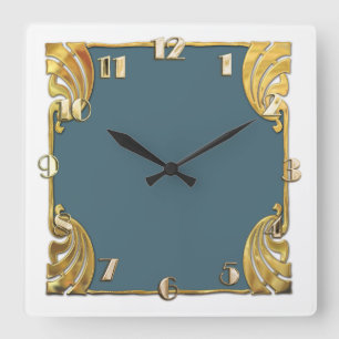 Any Colour with White Art Deco Gold Design Square Wall Clock