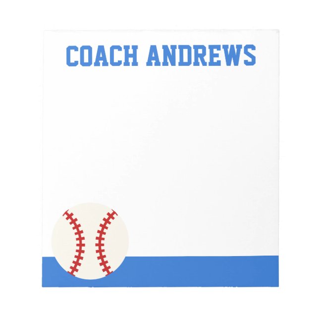 Any Colours Baseball Personalised Notepad (Front)