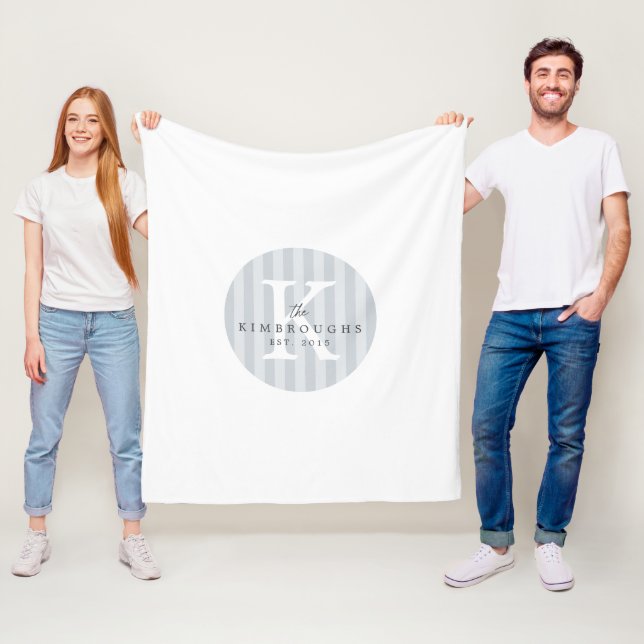 Any Colours Custom Striped Circle Family Monogram Fleece Blanket (In Situ)