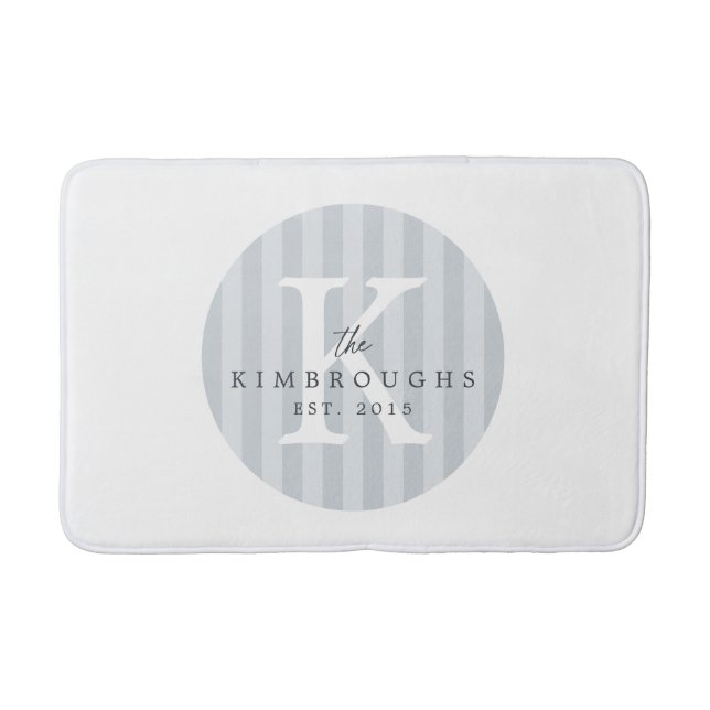 Any Colours Grey Striped Circle Family Monogram Bath Mat (Front)