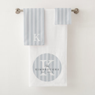 Any Colours Grey Striped Circle Family Monogram Bath Towel Set