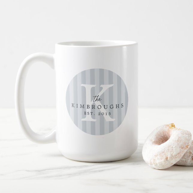 Any Colours Striped Circle Custom Family Monogram  Coffee Mug (With Donut)