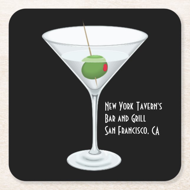Any Company Name Restaurant Bar Martini Drink Square Paper Coaster (Front)